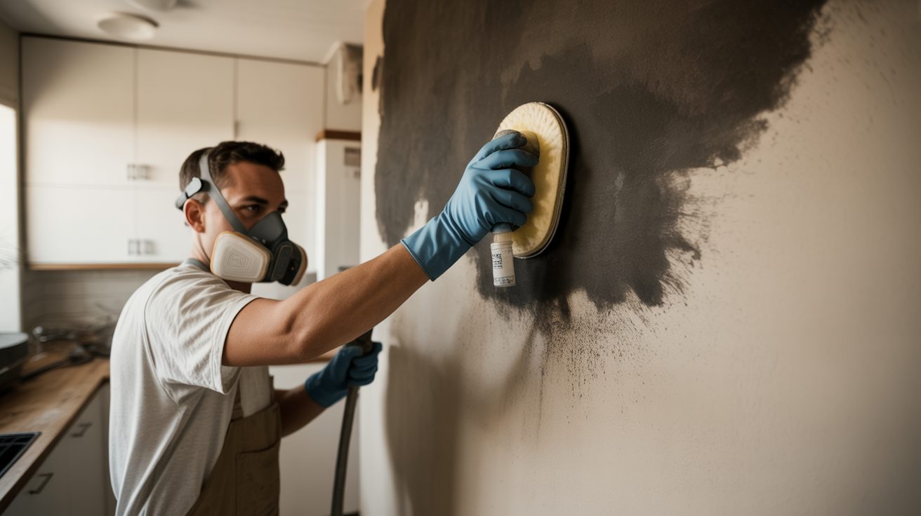 Fire Damage Restoration technician at work in a Austin home
